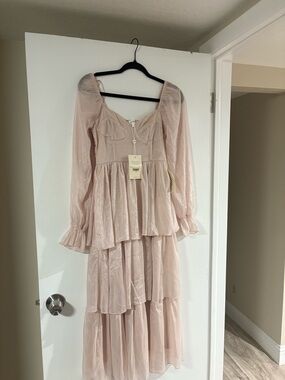 Women’s Blush Tiered Long Sleeve Midi Dress From BOHME